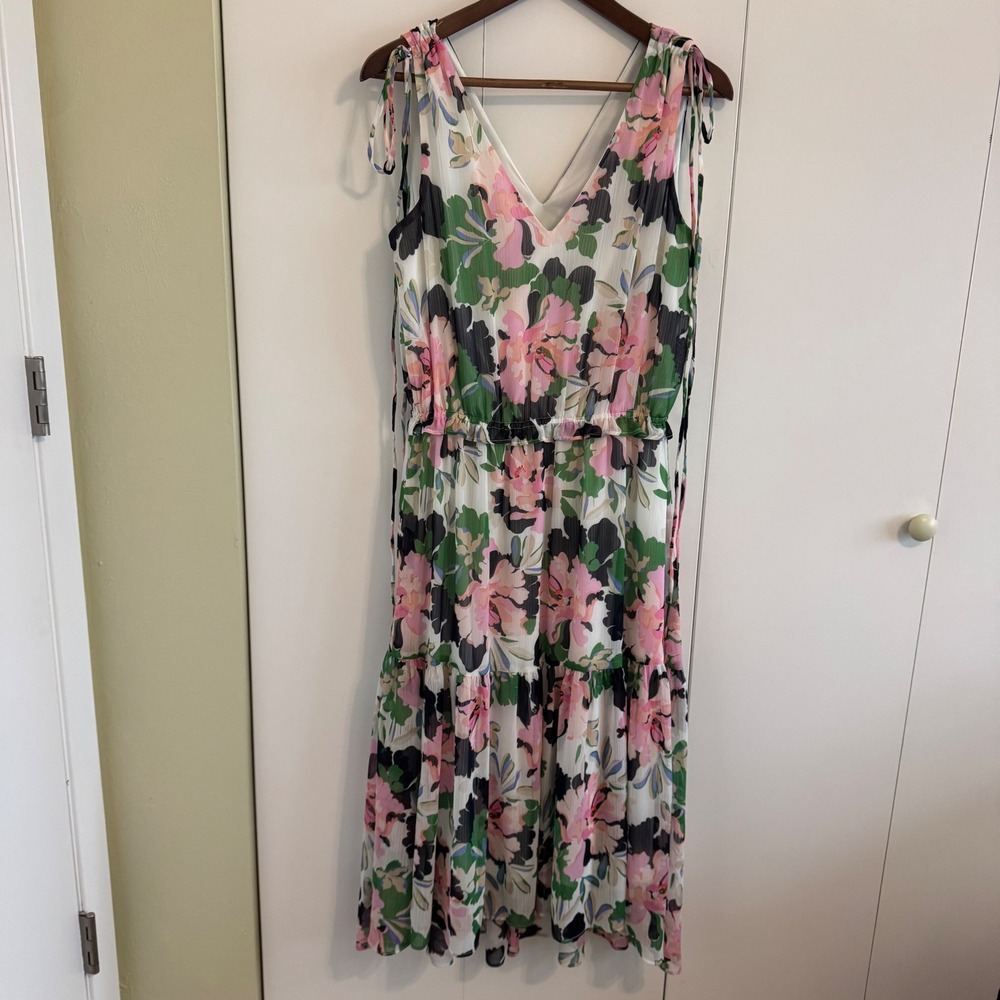 Tommy Hilfiger Womens Floral Tie Shoulder Tiered Midi Graduation Dress 8